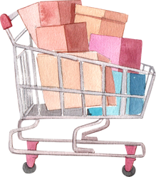 Watercolor Shopping Cart with Boxes