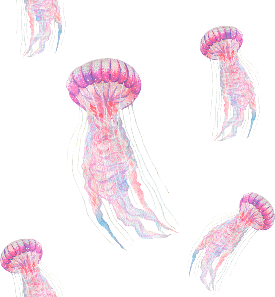 Watercolor under sea, seamless pattern. Jellyfish